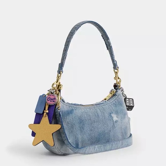 Coach Teri Shoulder Bag In Loved Denim With Charms - Picture 2 of 9